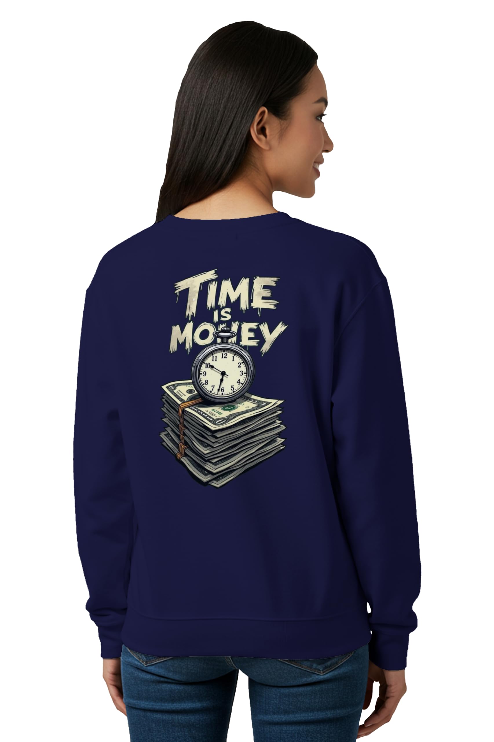 Sweatshirt for Woman Time is Money Cotton Blend Graphic Print Full Sleeve Stylish Round Neck Regular Fit Gen Z Winter Sweatshirt-image-4