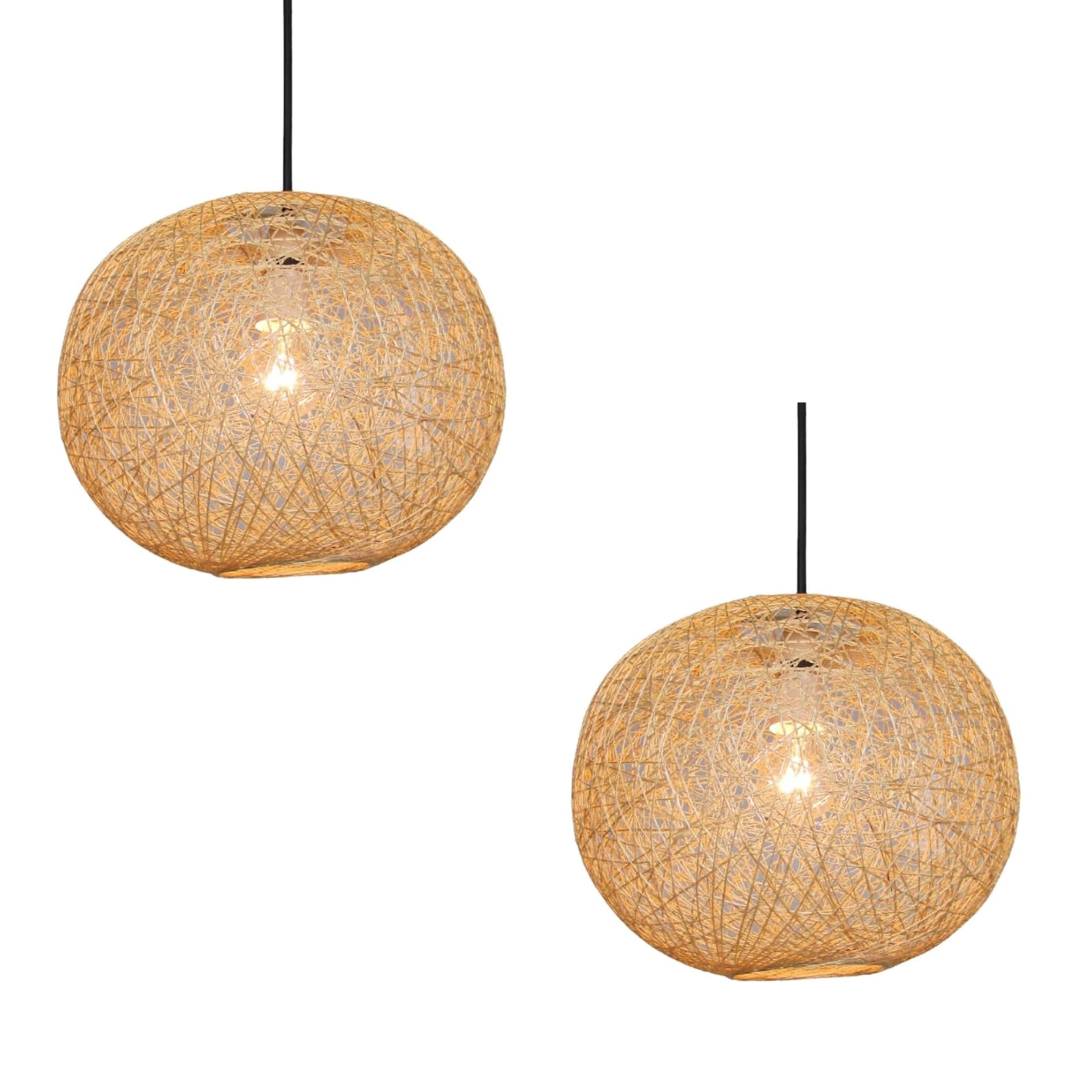 Loxton Lighting Modern Medium Wicker Rattan String Ball Style Ceiling Pendant Light Lampshade X 2 (Natural)