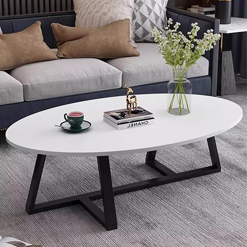 Mesa auxiliar ovalada de madera, mesa de centro de mediados de siglo con patas de metal cruzadas, mesa central moderna, mesa de cóctel, mesa de