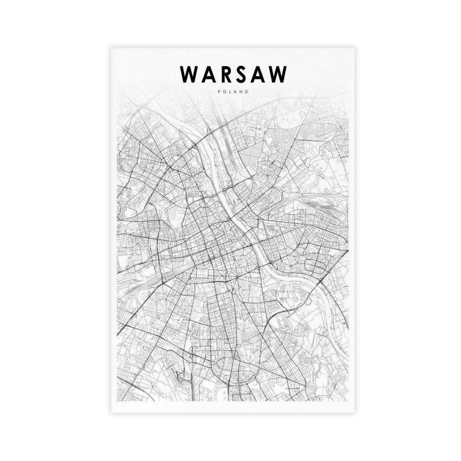 Qogdaf Warsaw Poland Map Canvas Poster Bedroom Decor Landscape Office Room Decor Gift 24X36inch(60X90cm)