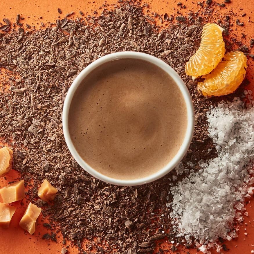 Image of Hotel Chocolat Hot Chocolate Mix - Salted Caramel Clementine Drinking Chocolate with Real Chocolate Flakes, 10 Servings, Gourmet Cocoa