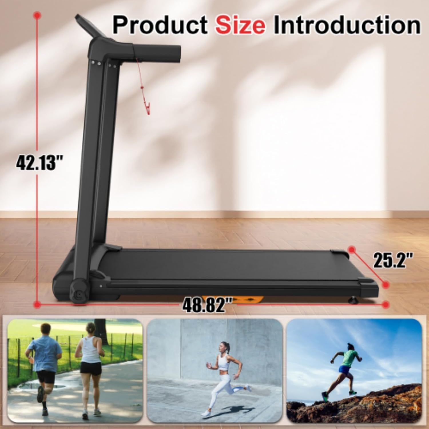 LED Display, 265 Lbs Capacity, Space Saving Compact Walking Jogging Treadmill, Walking Mat Treadmill, Portable for Home and Office,