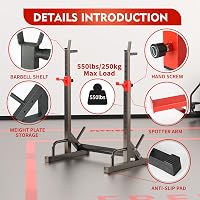 FONBEAR Állítható Squat Stand 250kg Súlyemelő Pad Edzőpad Otthoni Edzőterem 3