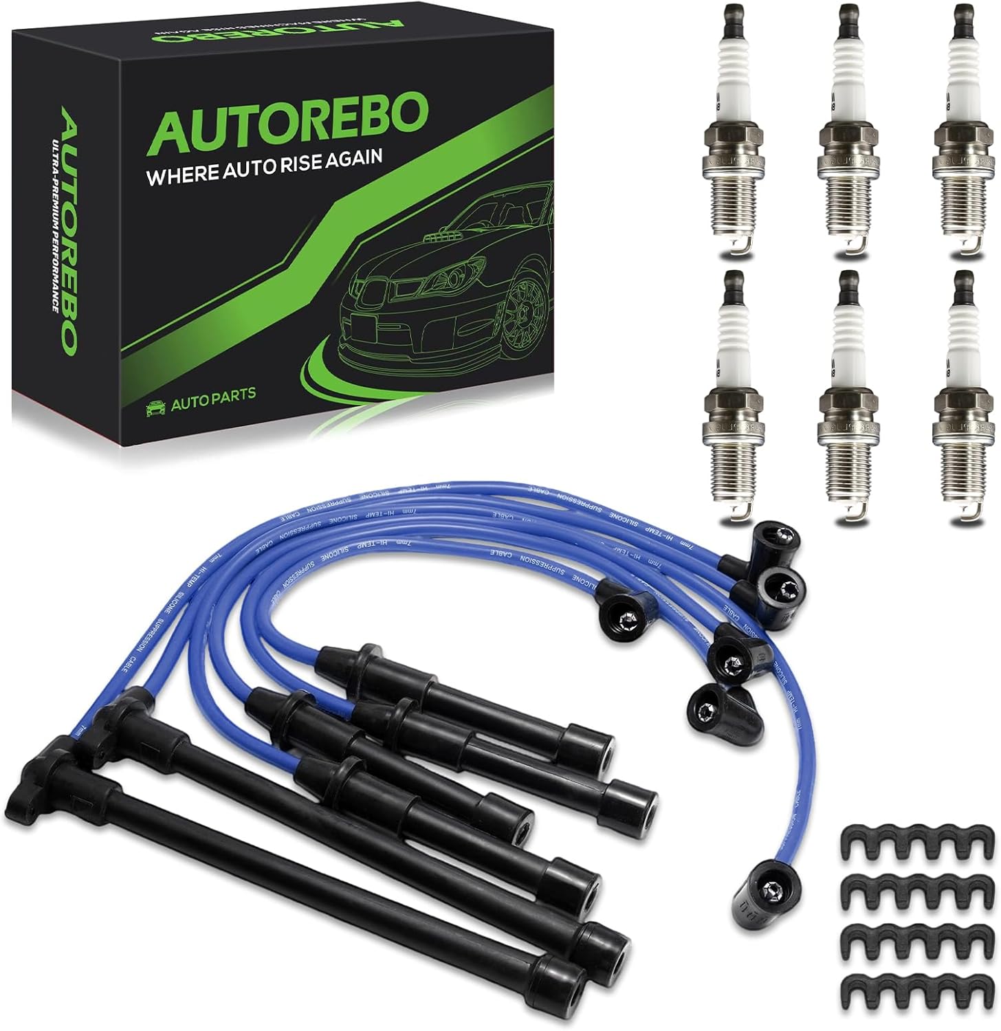 Set of 6 PCS Ignition Spark Plug Wires 671-6294 56008 RC-KRX014 & 6 Iridium Spark Plugs Set Compatible with Hyundai Tucson 2005-2009 Kia Sportage 2005-2010 2.7L V6