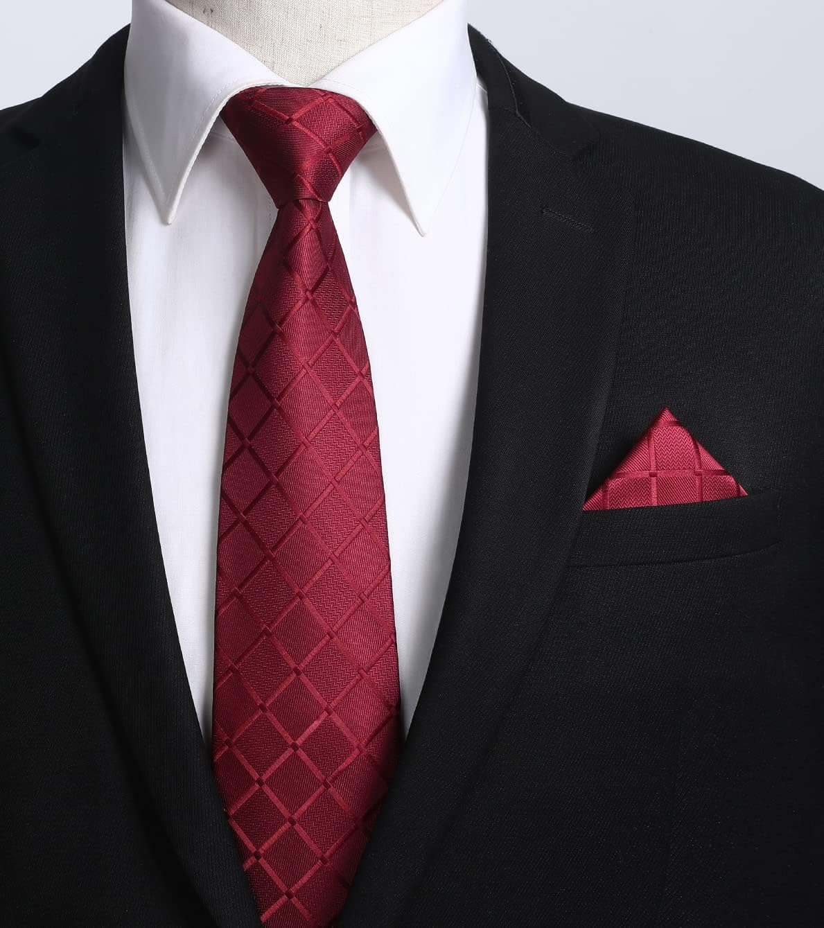 HISDERN Ties for Men Formal Business Plaid Checked Mens Ties and Pocket Square Set Classic Wedding Necktie Handkerchief - Image 6