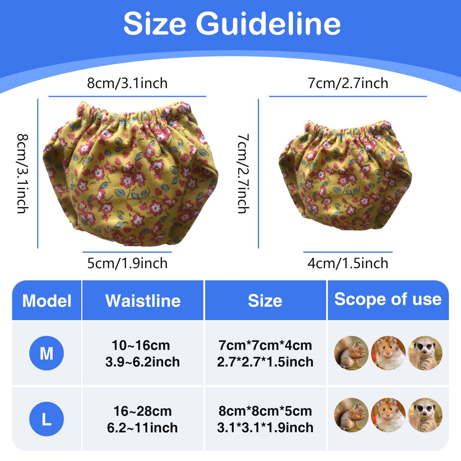 2PCS Small Pet Diapers,Adjustable Sugar Glider Diapers Climbing Diapers,Washable,Specially Designed for Use on Pet Squirrels Small Medium Guinea Pig. (Floral - Image 2