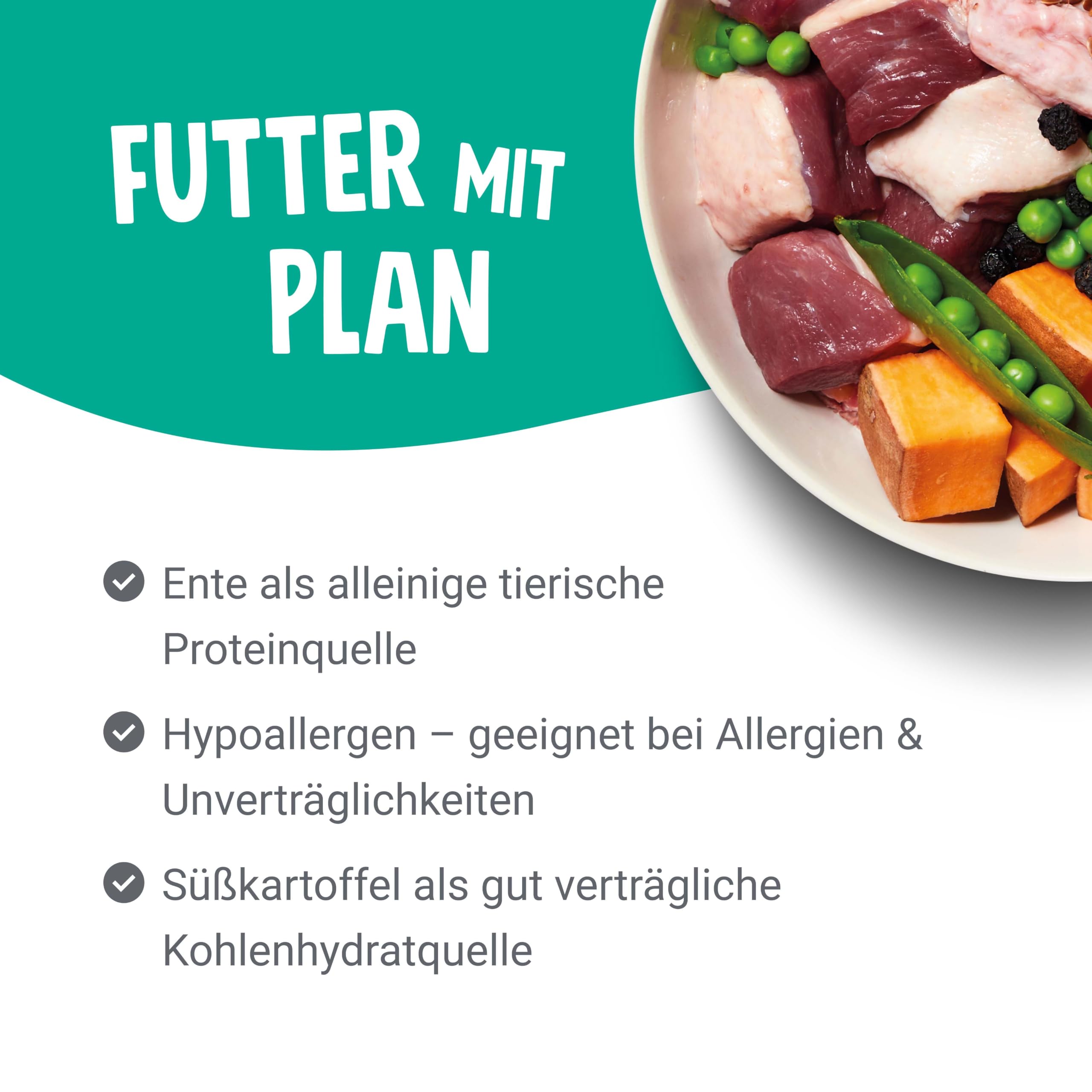 Pets Deli Hypocare Hunde Trockenfutter Ente & Süßkartoffel, hypoallergen, monoprotein, ideal bei Unverträglichkeiten & Allergien, getreidefrei, ohne Zucker, 6kg, Premium Qualität