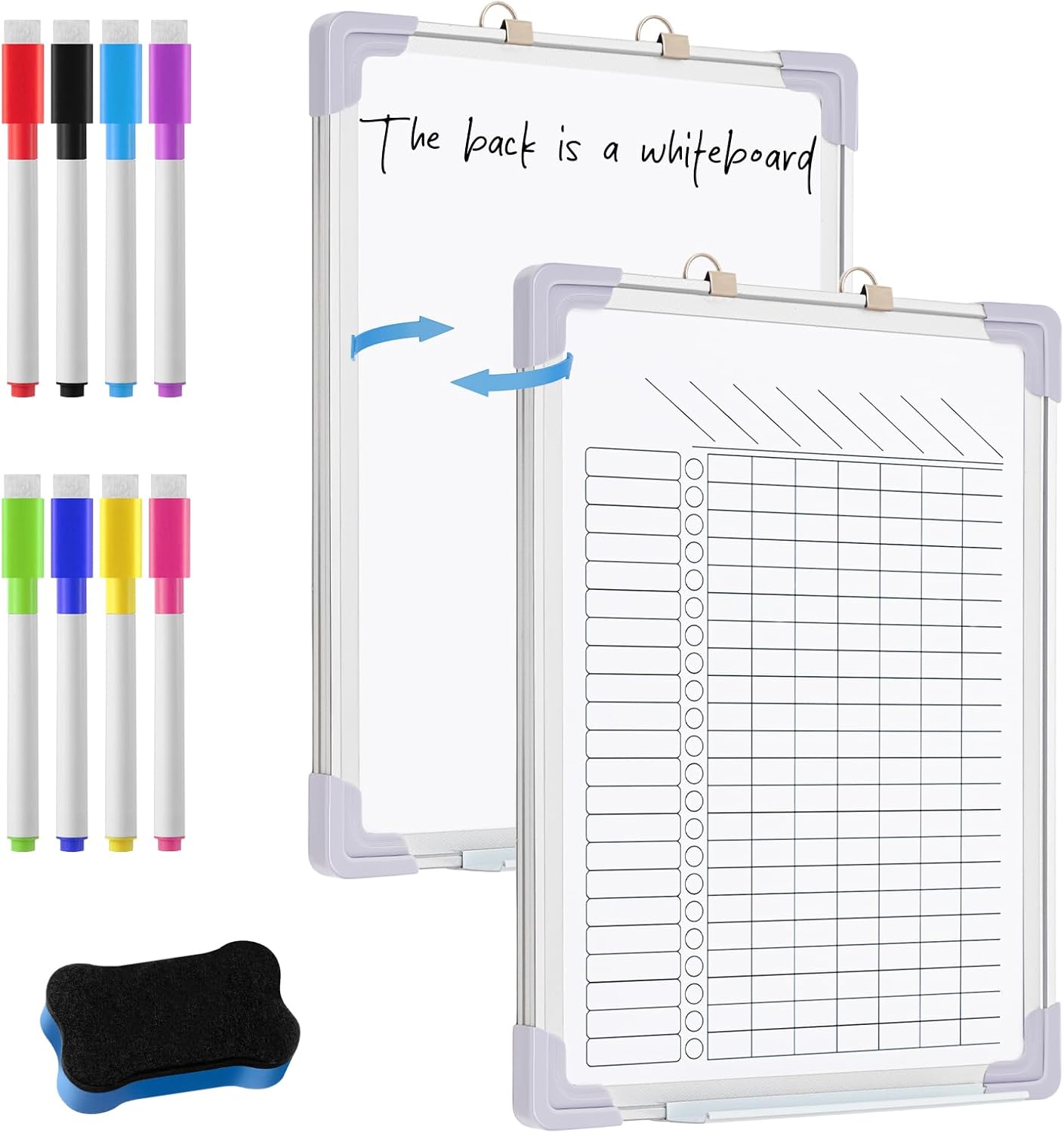 Janlaugh 16" x 12" Magnetic Chore Chart Dry Erase Whiteboard Magnetic to Do List Chore Board with Lines Double Sided Weekly Calendar with Frame 8 Marker 1 Eraser for Family Multiple Adults