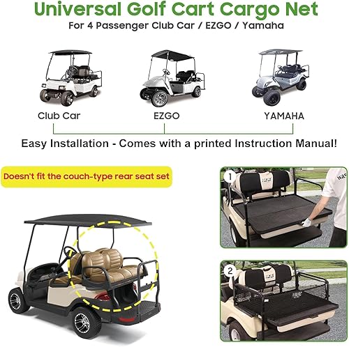 Miniatura 9 de 10L0L Red de carga para carrito de golf de 4 pasajeros para Yamaha, Club Car DSPrecedent, EZGO TXTRXV, red de almacenamiento elástica ajustable,