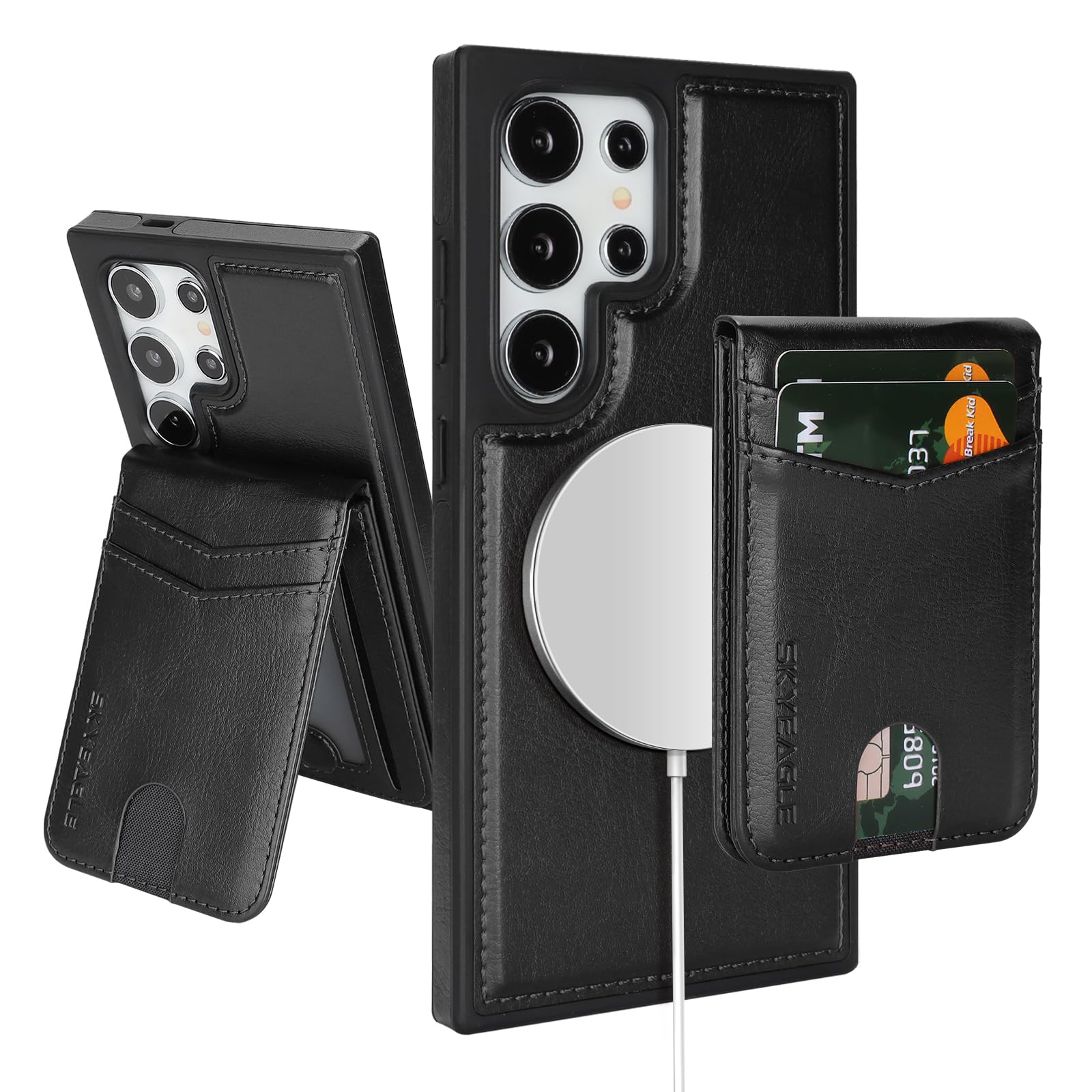 SkyEagle Compatible with Magsafe 2 in 1 Detachable Samsung Galaxy S25 Ultra Wallet Case with Card Holder,Women Men Magnetic PU Leather RFID Blocking