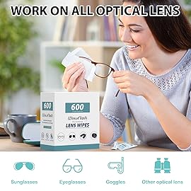 600 Count Lens Wipes for Eyeglasses, Eyeglass Lens Cleaning Wipes Pre-moistened Individually Wrapped Sracth-Free Streak-Free Eye Glasses Cleaner Wipes for Sunglass, Camera Lens, Goggles