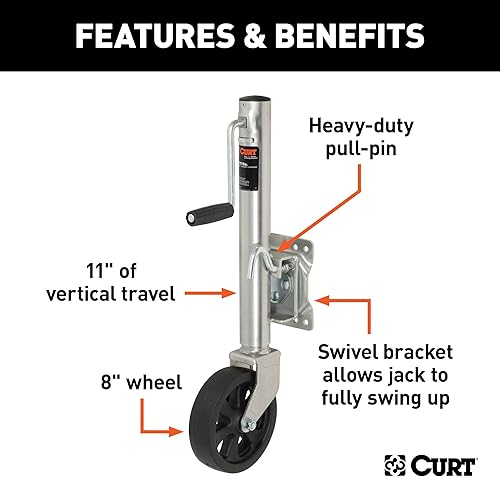Miniatura 3 de CURT 28116 - Gato de remolque de barco marino con rueda de 8 pulgadas 1500 libras Recorrido vertical de 11 pulgadas