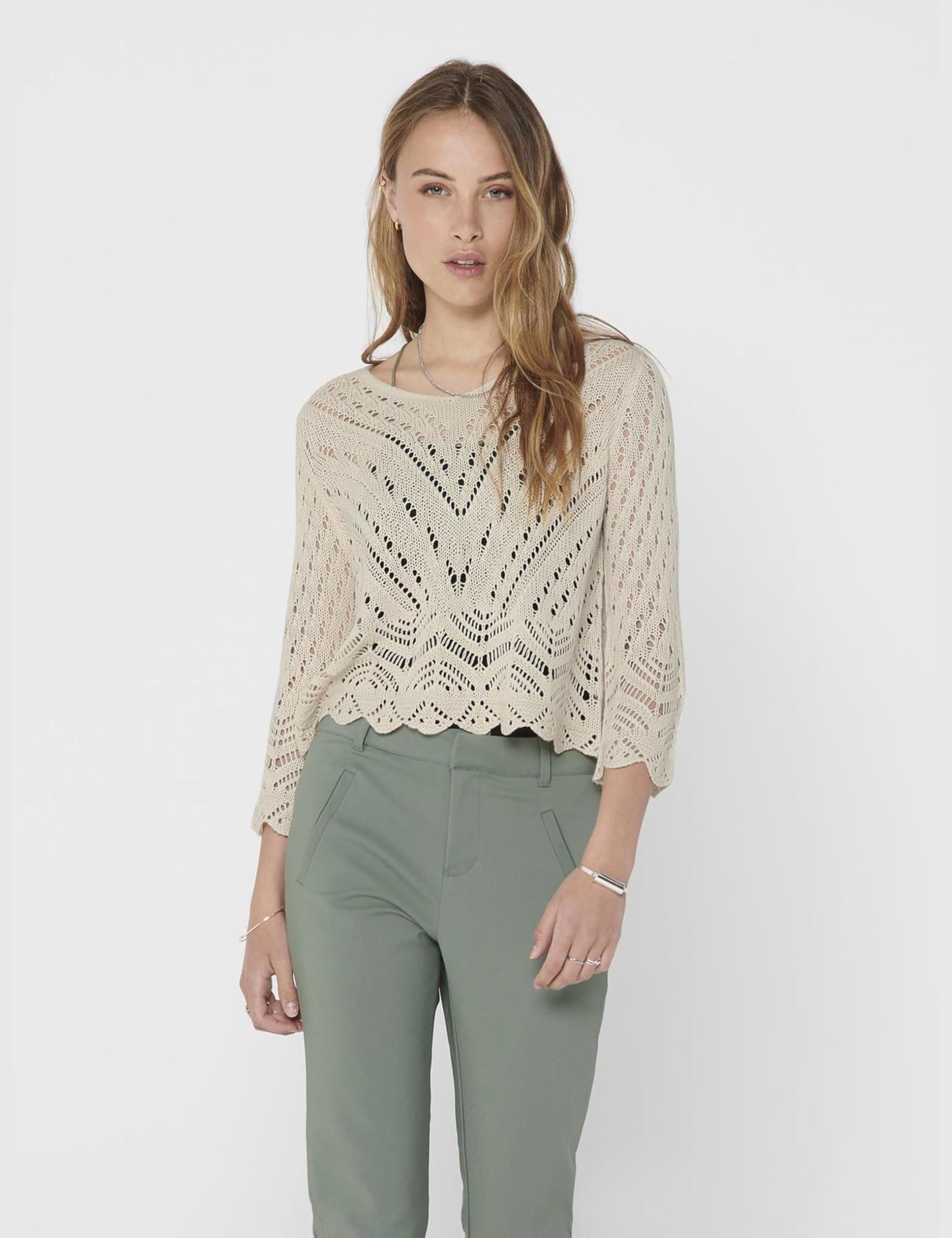 JDY Jdynew Sun 3/4 Cropped Pullover Knt Noos Camicia a V all'Uncinetto Donna (Pacco da 1)