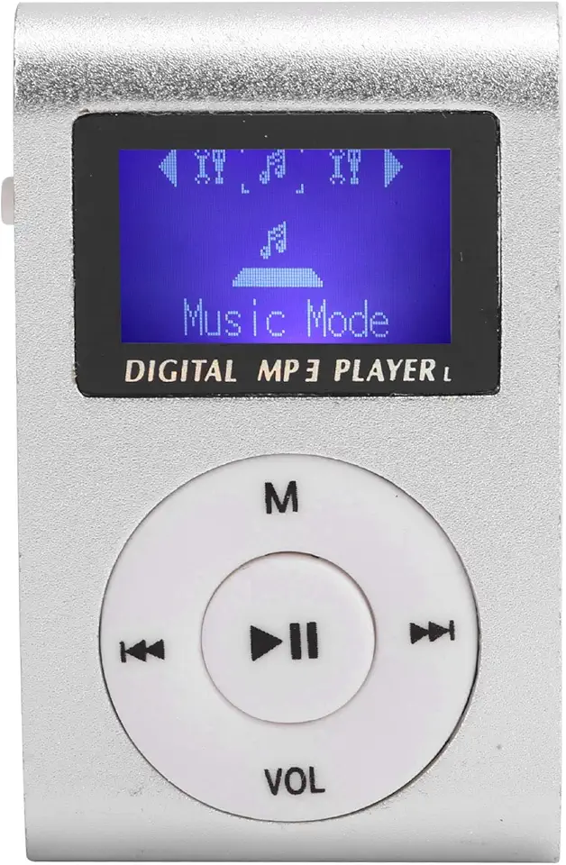 Limouyin Leitor de MP3 para caminhada, corrida, leitor de música portátil mini MP3 com clipe traseiro esportivo para tela LCD MP3 suporta cartão de memória, suporta até 32 GB, com mini tela (prata)