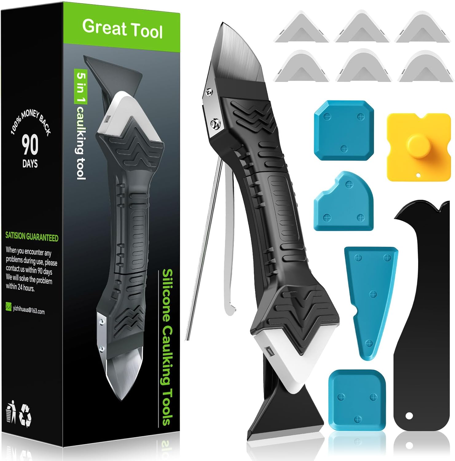 Caulking Tool 5 in 1 Silicone Caulking Grout Removal Sealant Finishing Tool with Grout Scraper  6 Exchange Silicone Pads  Adhesive Residue Scraper Seam Repair Kit for Kitchen Bathroom White