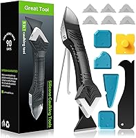 Vista 8 de Herramienta de calafateo 5 en 1 de silicona, herramienta de acabado de sellador para lechada con raspador, 6 almohadillas de silicona Verde