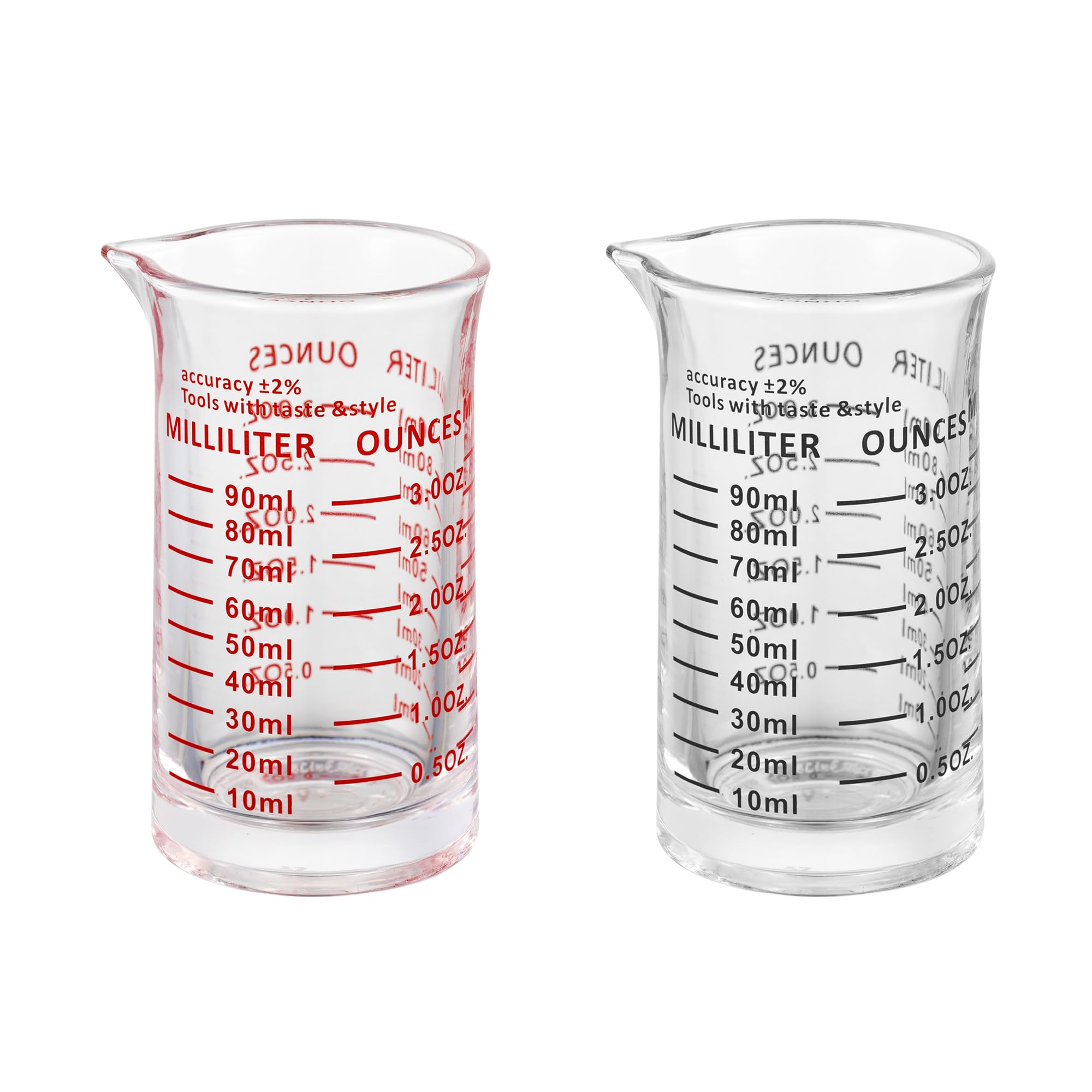 Bicchierino dosatore da 90 ml, in vetro per caffè espresso liquido, linea rossa e nera