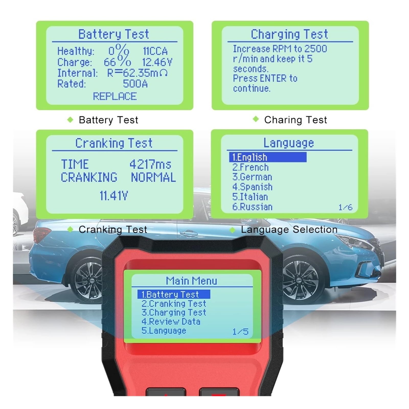 BST100 Tester akumulatora samochodowego Analizator systemu akumulatora Automatyczne ładowanie Test rozruchu Tester obwodów Skaner Narzędzie do motocykla,Szeroki Zakres Testowy