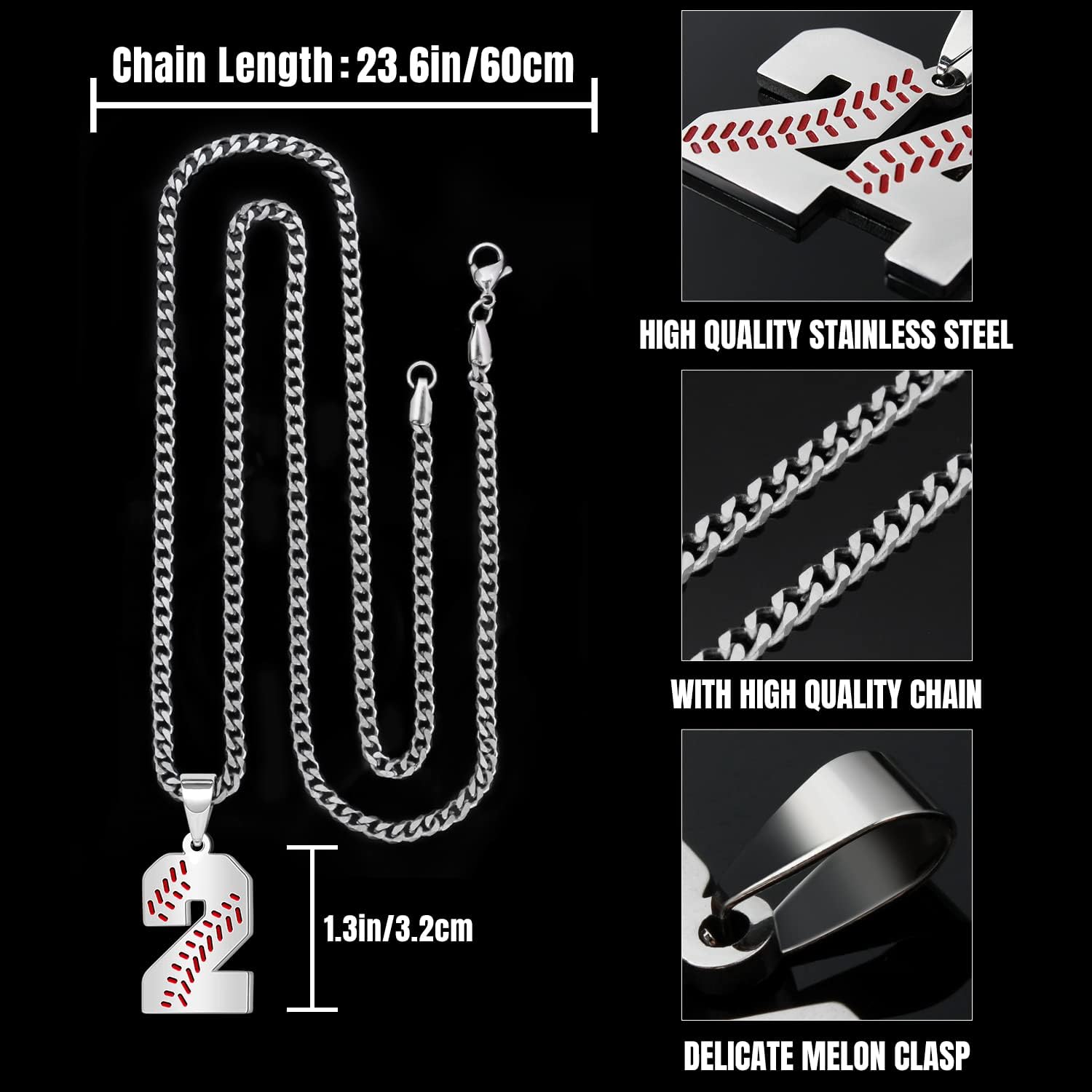 Btysun Baseball Necklaces Baseball Jersey Number 0-99 Charms Pendant Stainless Steel Necklace for Men Baseball Gifts Dad Husband Christmas Gift for Him Mens Jewelry - Image 5