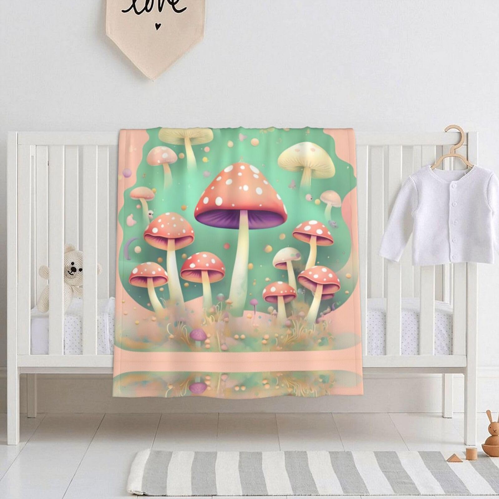 WBQLSL Dream Mushroom Printed Baby Blanket, 30" x 40" Newborn Swaddle, Baby Throw Blanket
