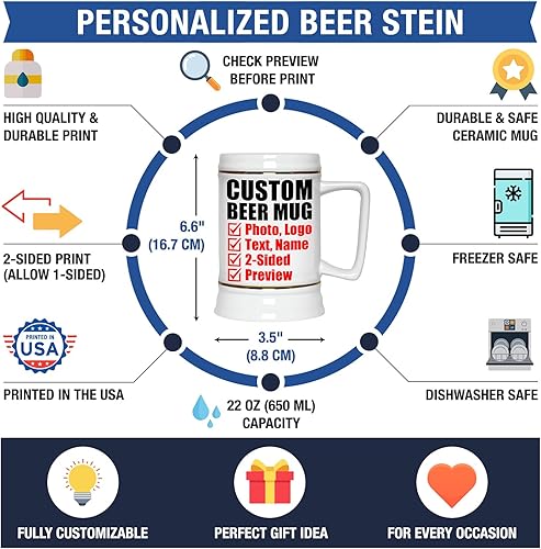 Miniatura 6 de Taza de cerveza personalizada para añadir foto, texto, imagen, logotipo, imagen, 22 onzas, taza de cerámica personalizada con asa, regalos para