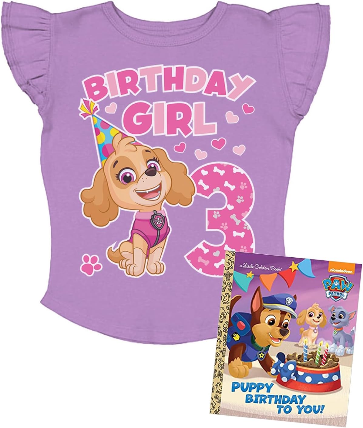 Paw Patrol Skye Toddler Birthday Girl Tee - Gift Idea for 3 or 4 Year Old Girls - Ruffle Sleeve Party Top
