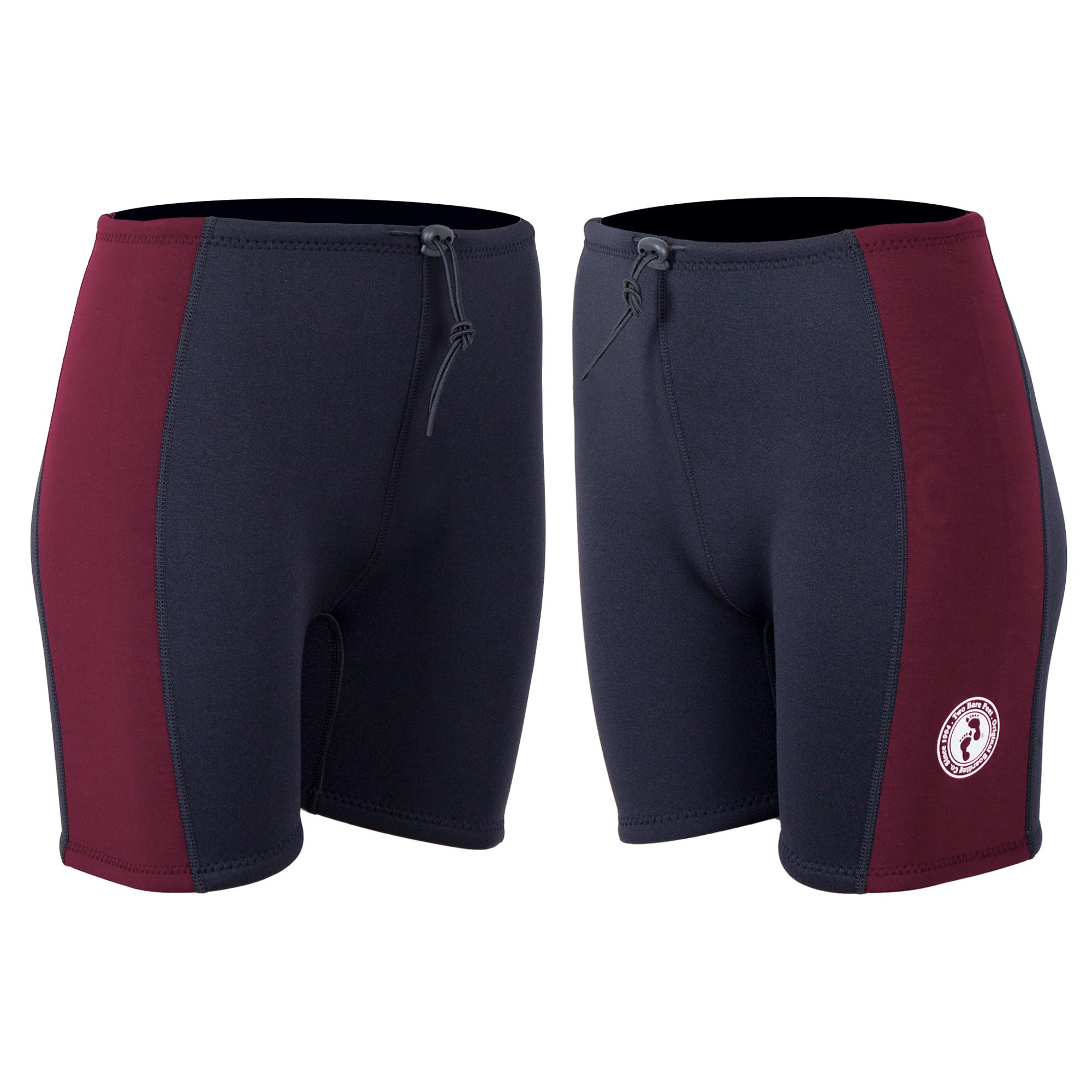 Two Bare Feet Women's 3mm Harmony Wetsuit Shorts - Neoprene Swim, Surf & Paddleboard Shorts for Diving & Watersports - Lightweight & Flexible Fit (Black/Burgundy, S)