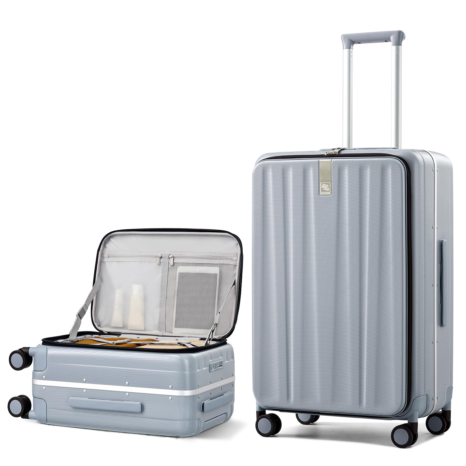 Hanke 26 Inch Large Checked Luggage PC Hard Shell Luggage Top Opening Travel Luggage Suitcases with Wheels for Woman Men.(Grey)