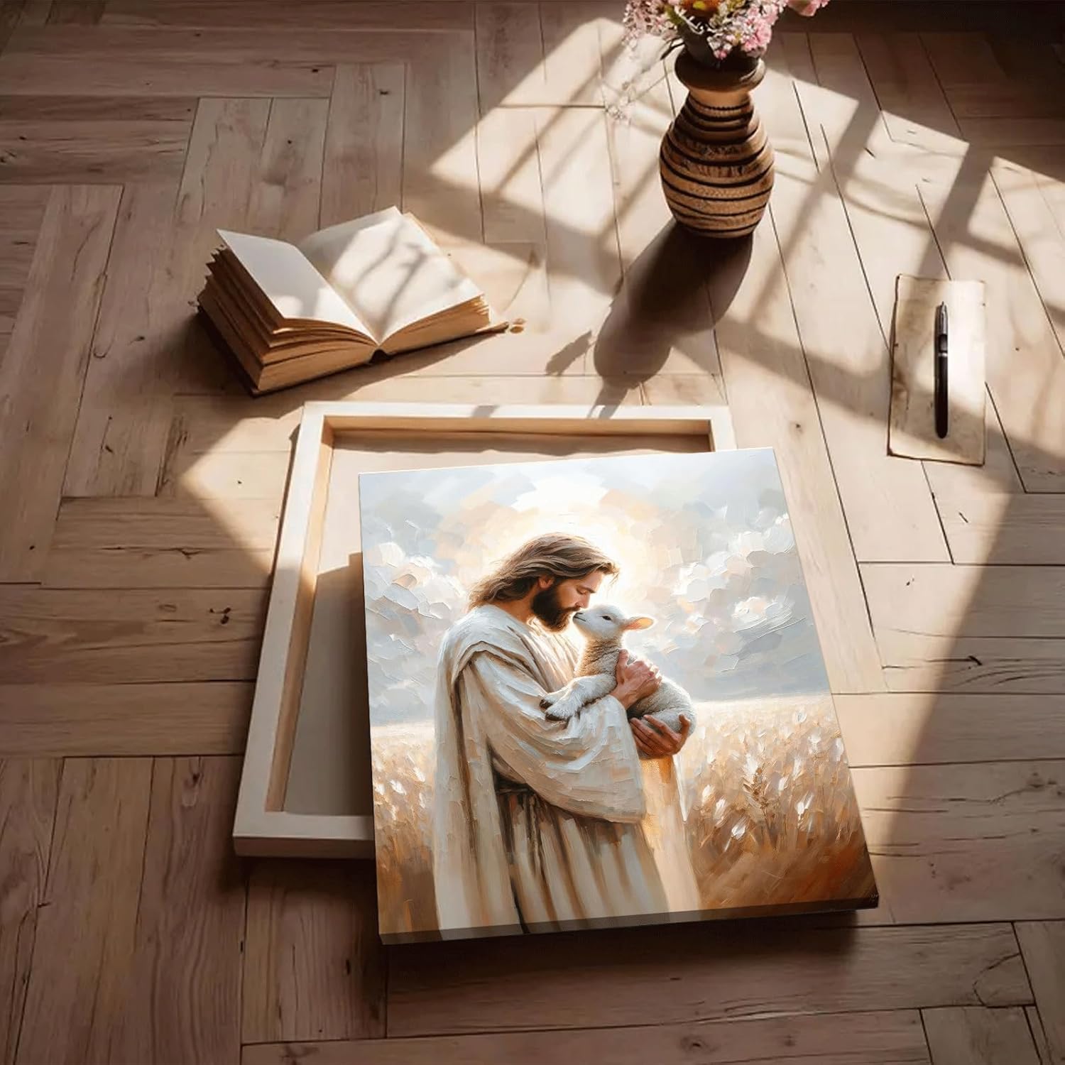 Jesus Holding sheep Canvas Wall Art Jesus Christ The Good Shepherd Wall Decor Picture Religious Christian Poster Print for Church Living Room Bedroom Home Decoration 12x16in Prepare to hang Jesus1 16''L x 12''W-Canvas