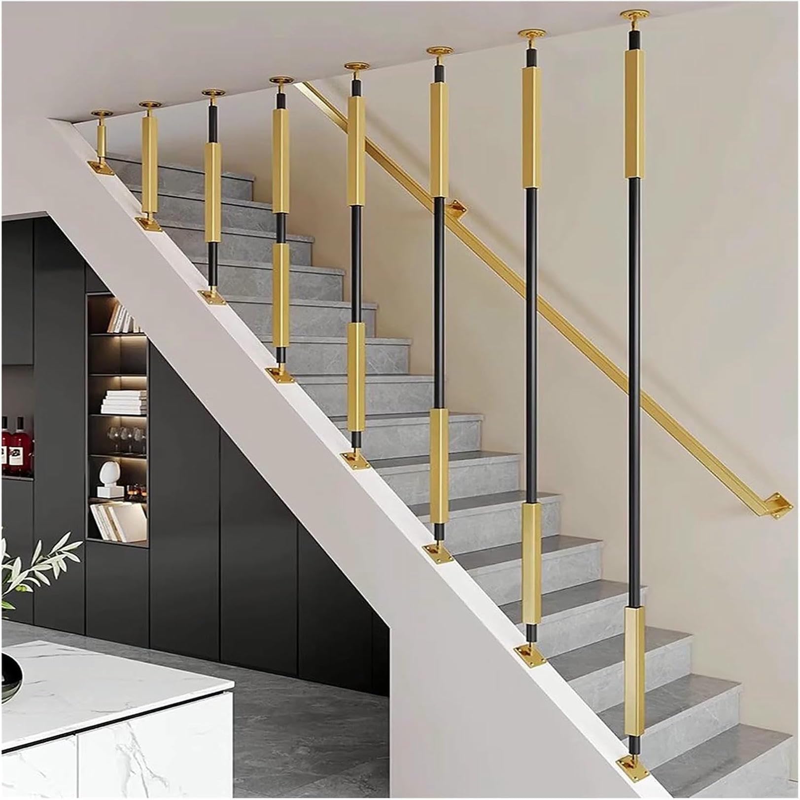 Ynbshgaa Il Length 98.4In/250Cm Adjustable Wrought Iron Stair Railings With Balustrade For Indoor Stairs Renovation - Ideal For Homes, Hotels, Villas, And Nurseries