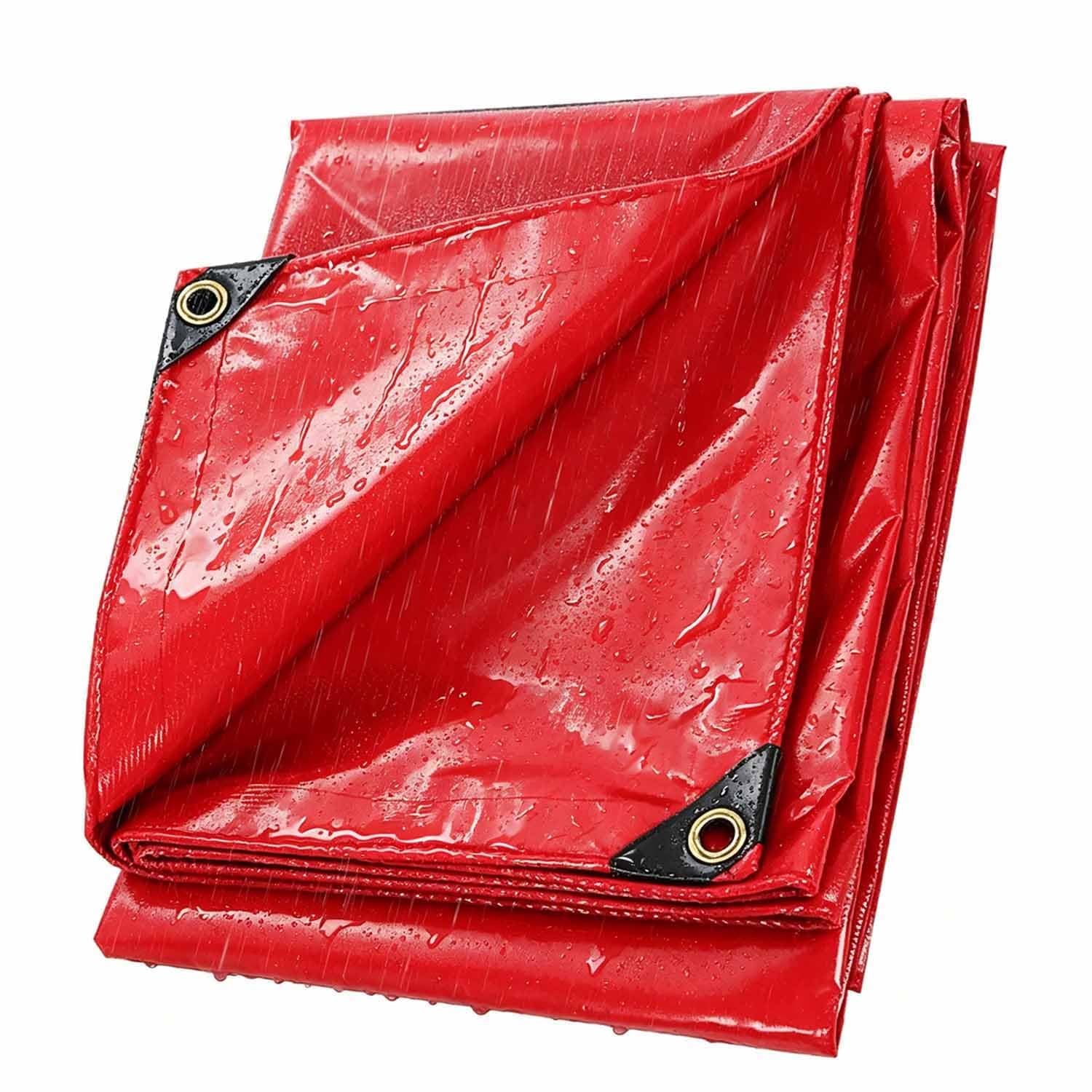 Ffsaacol Red Canvas Tarp, Tarps Heavy Duty Waterproof, 0.2Mm, 160G/㎡ Camping Tarpaulin With Grommets For Outdoors Patio, Pool, Boat, Roof, Camping 4X4m/13X13ft