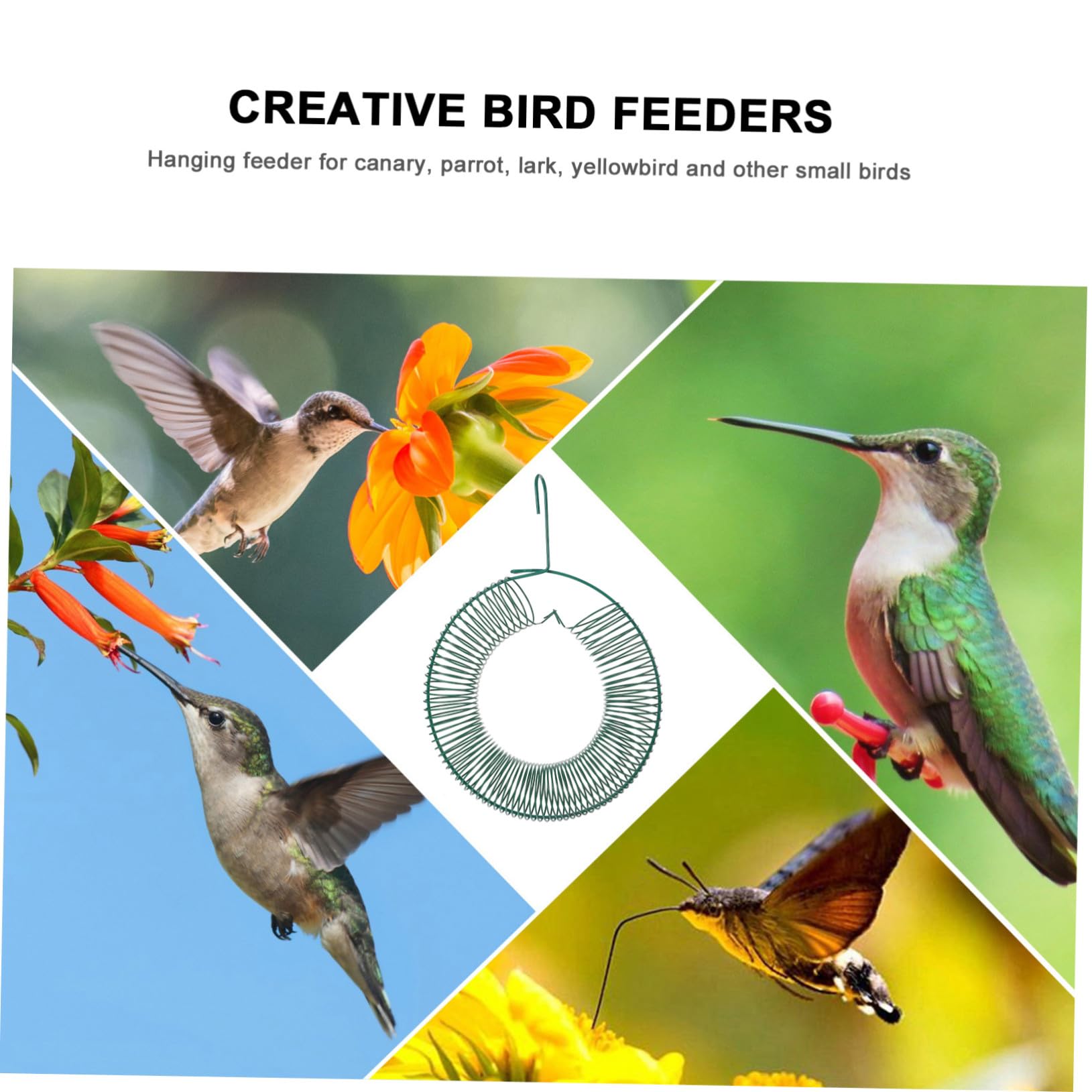 WOONEKY Mangeoire à Oiseaux Suspendue en Fer Solide Ressort De Boule Verte, Outil d'alimentation Pratique pour Jardin Extérieur, Support Alimentaire Polyvalent pour Perroquets Et Oiseaux Sauvages