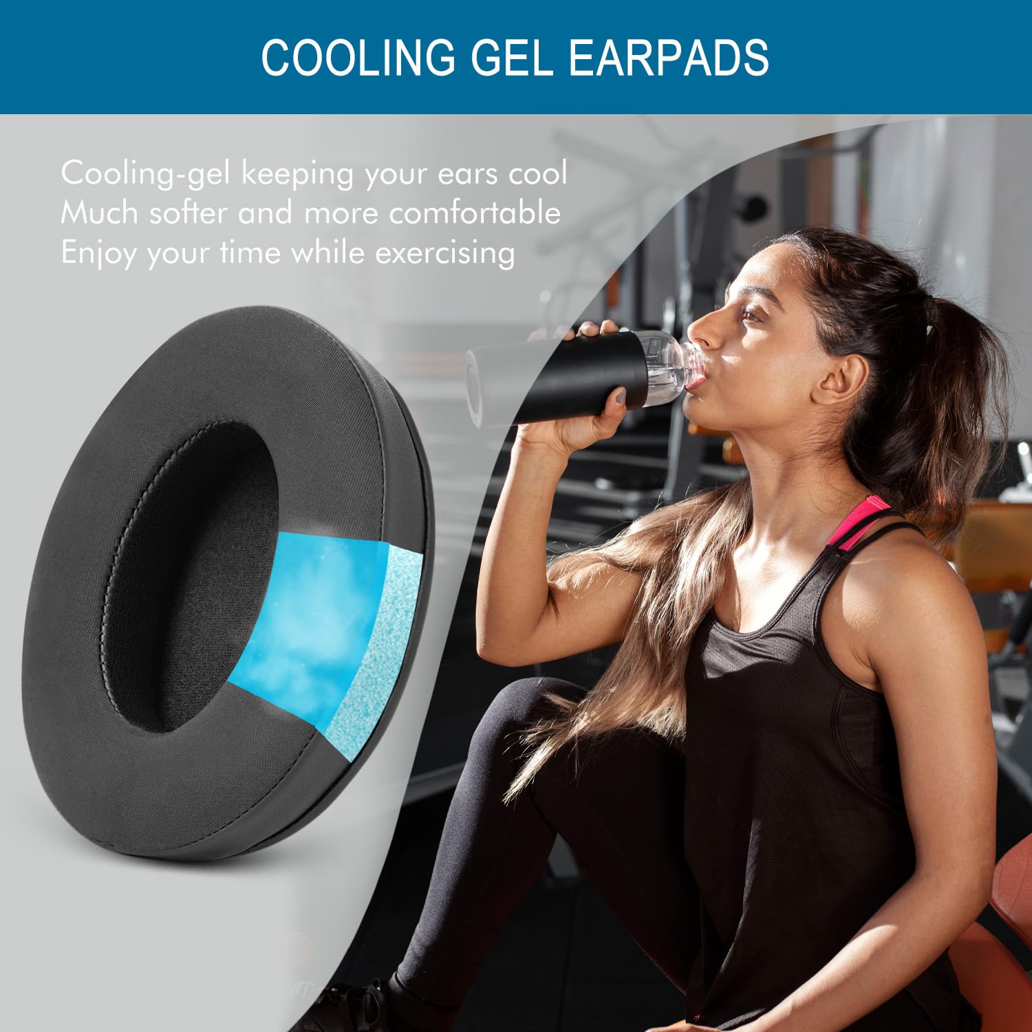 GVOEARS - Almohadillas de gel refrigerante para auriculares Sennheiser HD280 HD280 Pro HD281 HMD280 HMD281, almohadillas de repuesto profesionales, espuma viscoelástica suave y grosor añadido (negro)