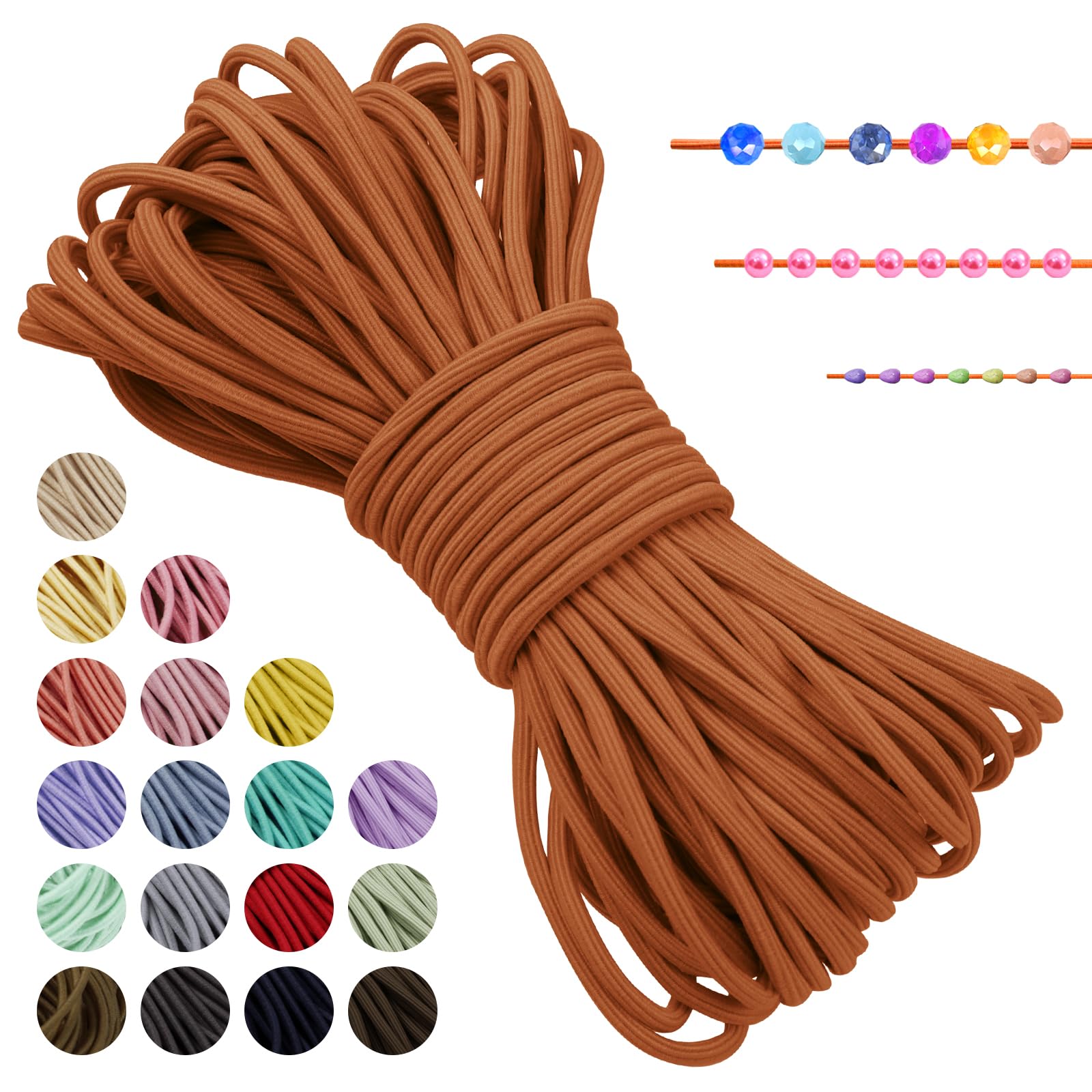 LEREATI Orange Elastic Cord 3mm x 20m Bracelet Elastic String Necklace Cord Elasticated Bead String, Stretchy String for Bracelets, Necklace, Sewing, Beading, Jewellery Making