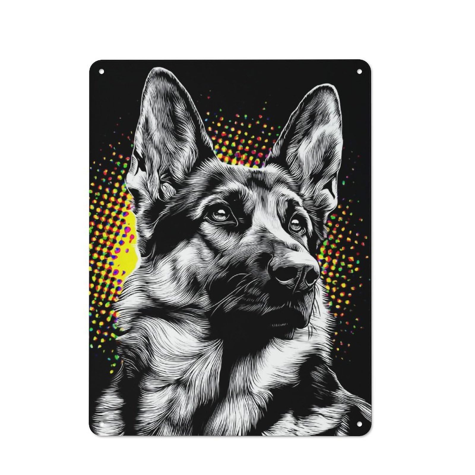 Icolorful German Shepherd Portrait Metal Sign 40x30cm, Vintage Bar Wall Plaque for Diner, Restaurant, Shed Or Kitchen