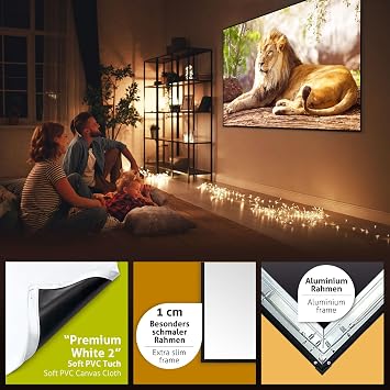 ESMART Expert UKD Rahmen-Leinwand [Größenauswahl] 295 x 165 cm (133) 16:9 Heimkino Beamer Projektionsleinwand Rahmen Leinwand LCD LED