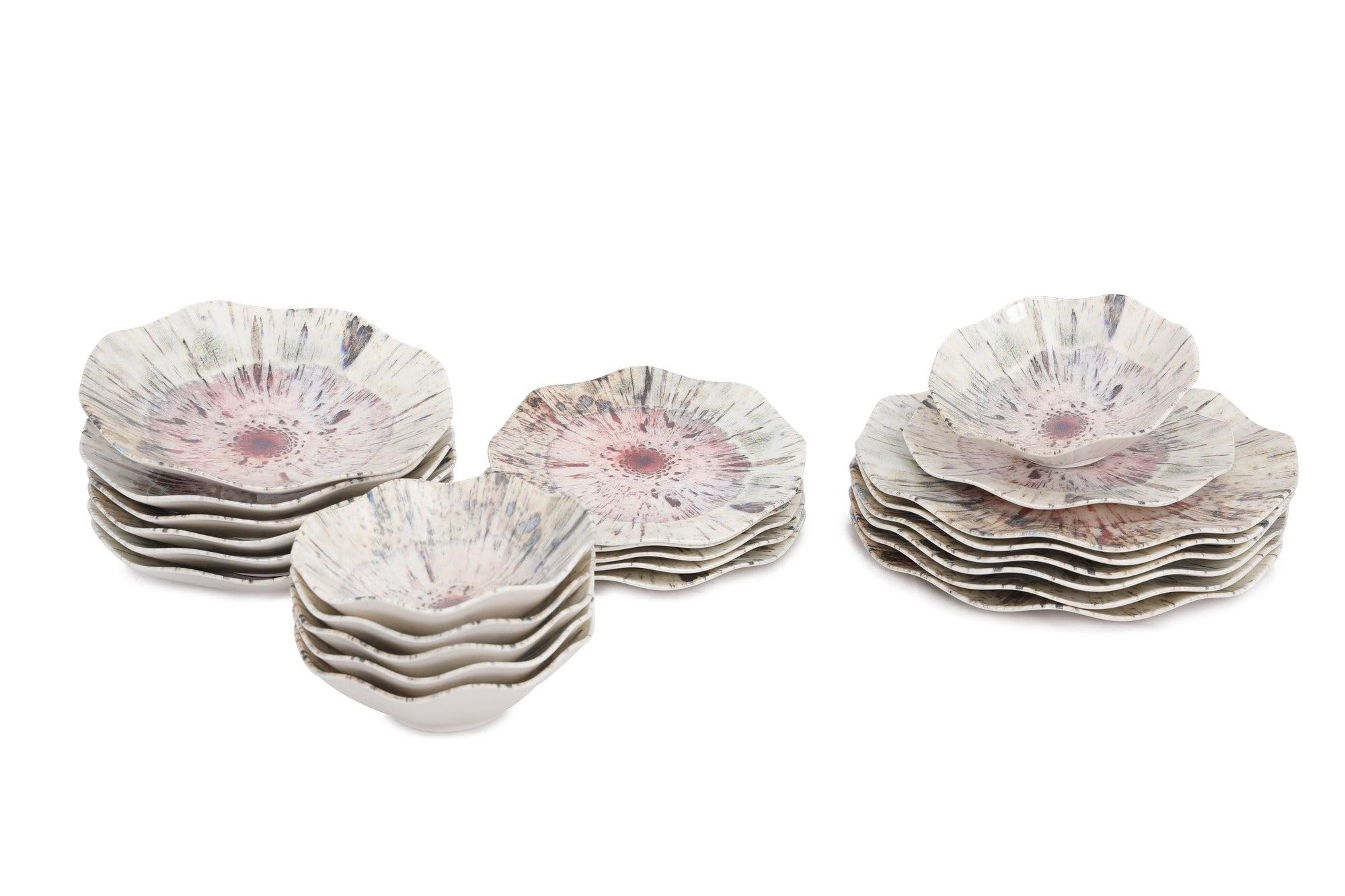 Elegancki 24-częściowy serwis obiadowy, 100% porcelana, w zestawie talerze do serwowania, miski i talerze deserowe, można myć w zmywarce i używać w kuchence mikrofalowej
