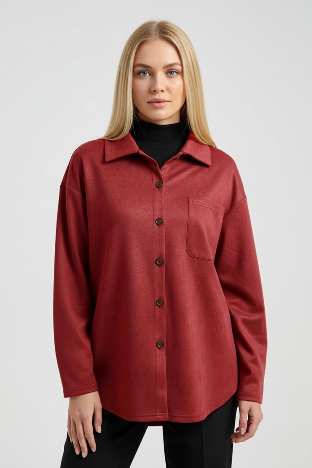 ENMAIN Faux Suede Shirt for Womens Button Down Long Sleeve Blouses Dressy Casual Fall Tops Fashion Clothes - Image 6