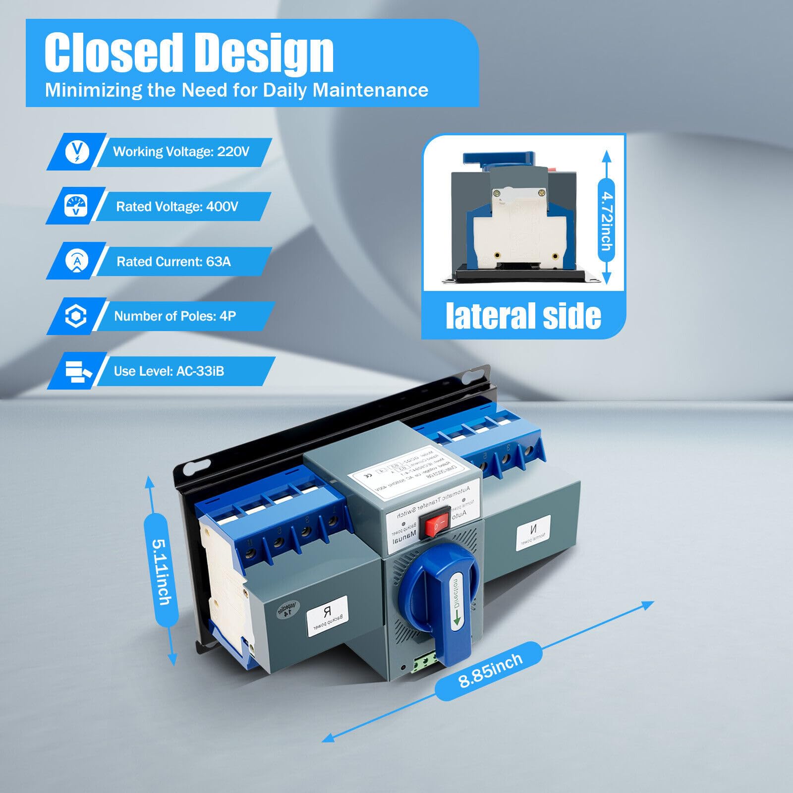 Commutateur de transfert Automatique AC-33iB Double Disjoncteur Inverseur de Source Automatique Puissance 4P 63A Automatique Commutateur Générateurde Transfert Double pour électricité