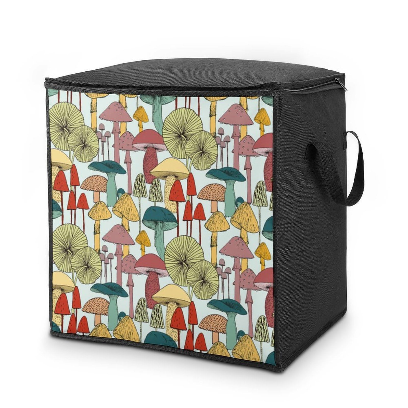 Lyfthologen 70L Storage Bags, Mushrooms Storage Box with Lid Zipper And Handles, Clothes Bags for Quilt, Blankets, Bedding