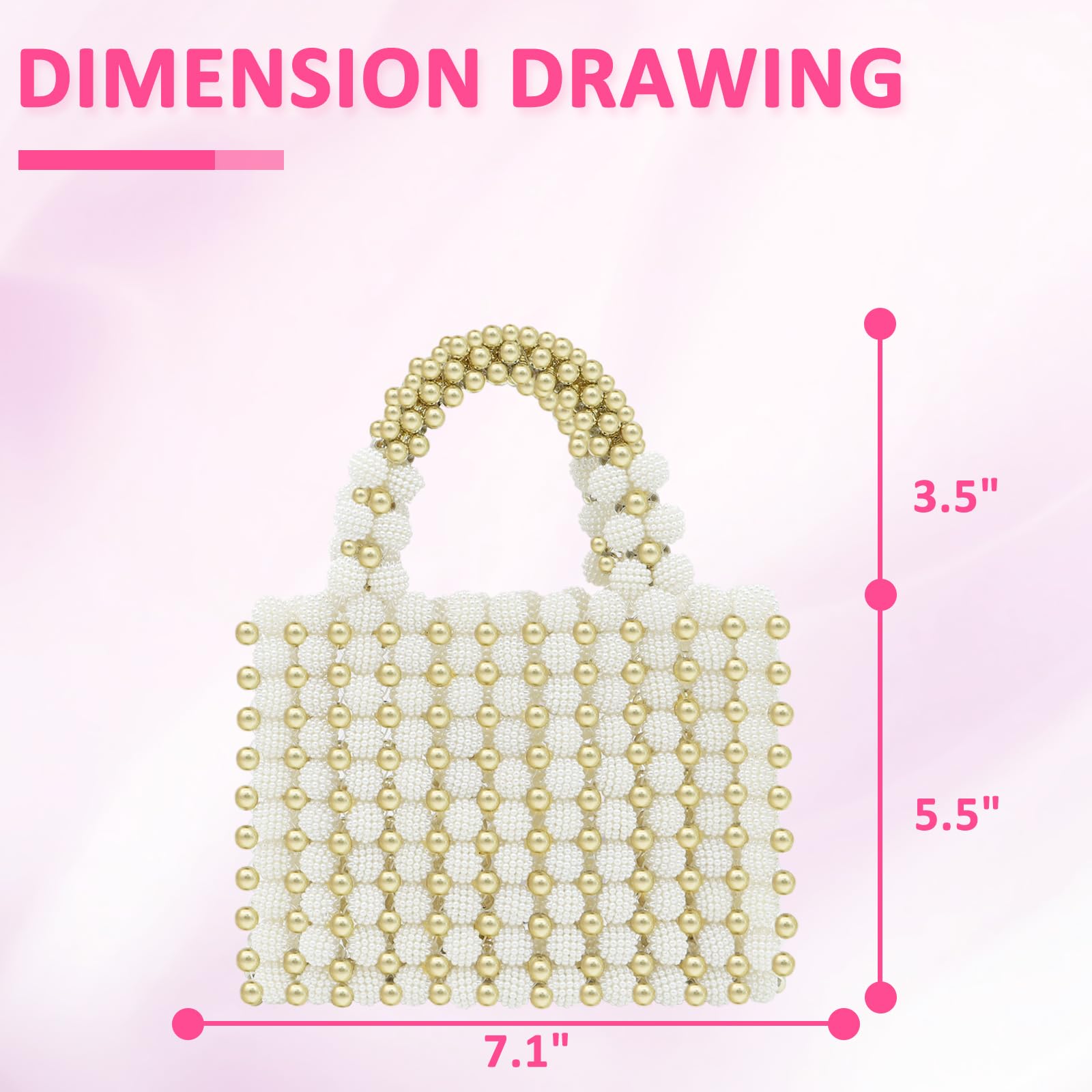 QTKJ Women Pearl Purse,Pearl Clutch, Evening Bags, Square Artificial Pearl Clutch, White Purse for Party Wedding Travel(Gold)