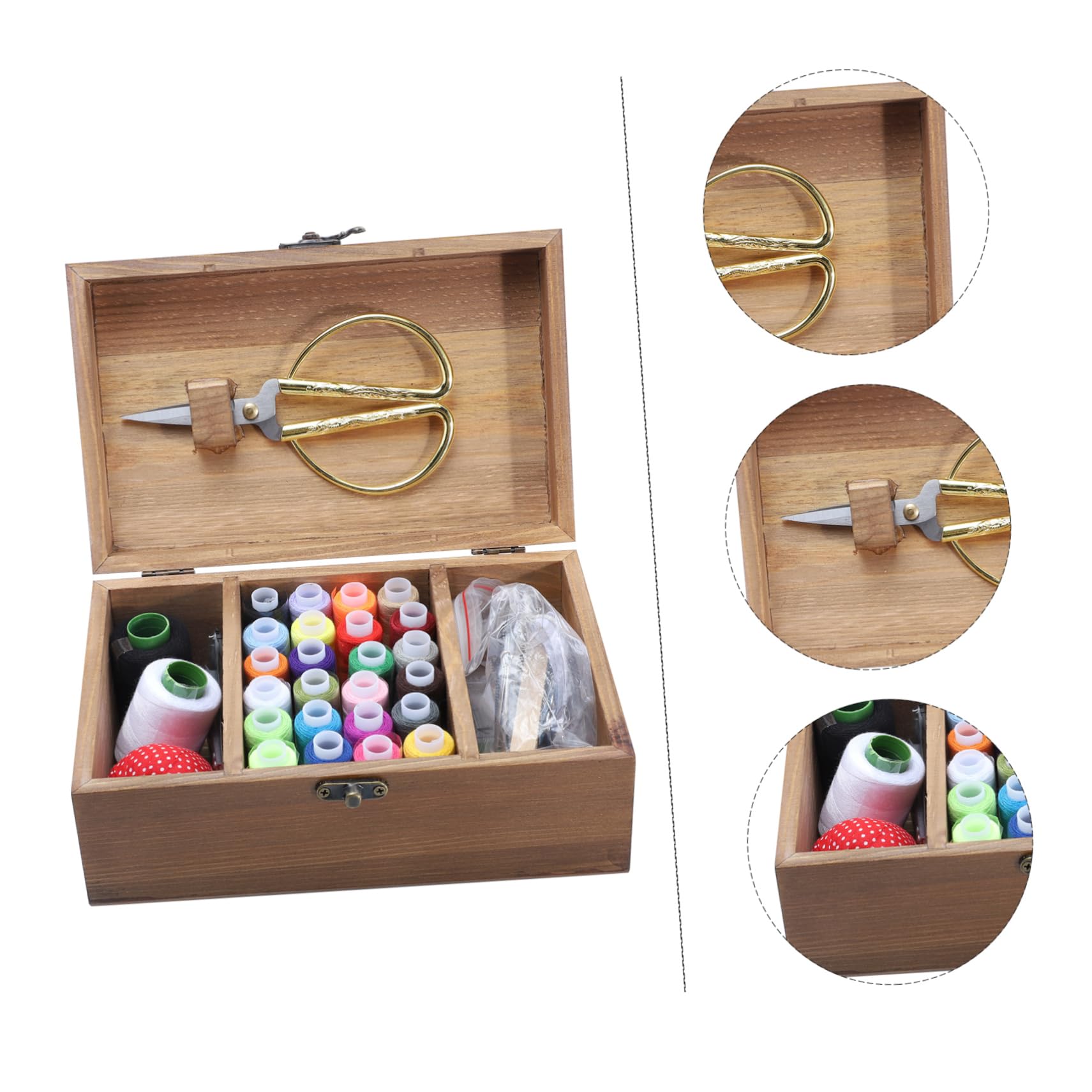 1set Scatola da Cucito Legno Pratica e Capiente con Kit Completo di Accessori Organizer Vintage per Hobbisti e Inizianti per Viaggi e Casa