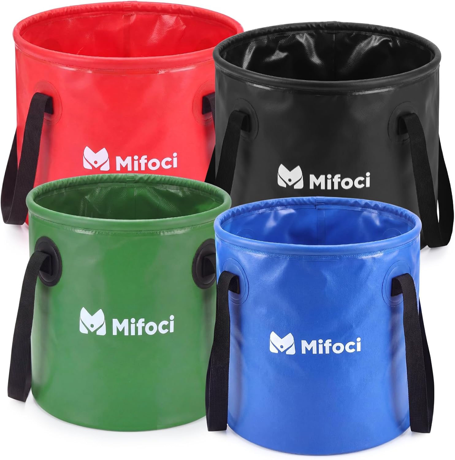 Mifoci 2 Pcs Collapsible Bucket 5 Gallon and 8 Gallon with Handle Portable Foldable Bucket for Camping Fishing Sturdy Leakproof Collapsible Cleaning Buckets for Car Wash RV Outdoor (Black,Dark Blue)