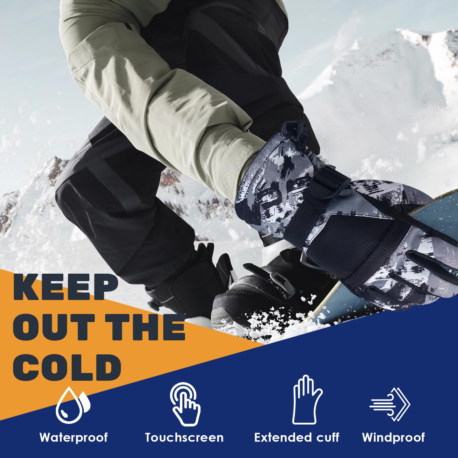 Guantes de Esquí para Hombre y Mujer,Guantes Esqui Impermeables,Guantes de Invierno Impermeable para Hombre y Mujer,Waterproof and Warm Gloves Suitable for Outdoor Skiing Activities