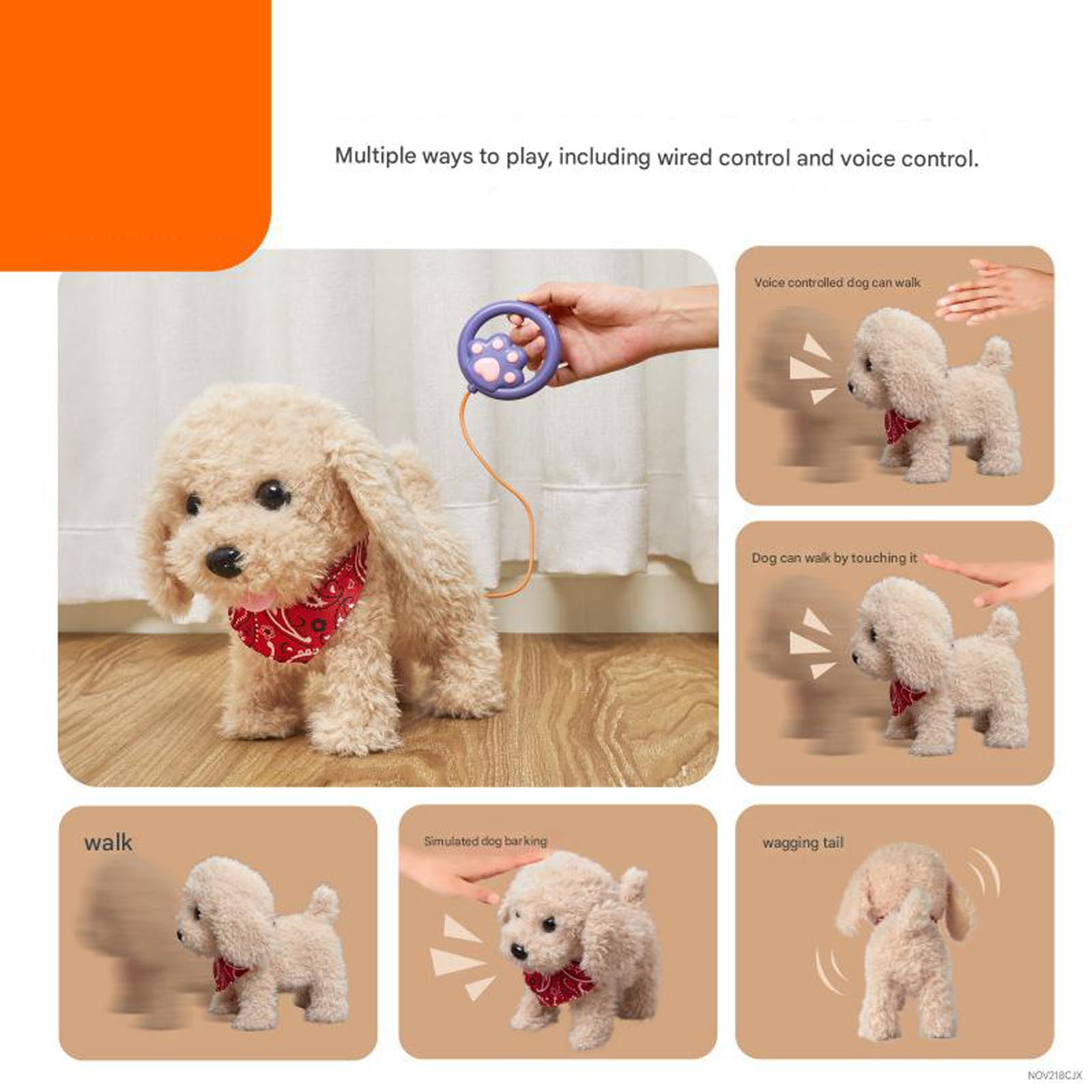 Generisch Perro de peluche electrónico con mando a distancia, extremidades móviles y paseos interactivos, con juguete parlante