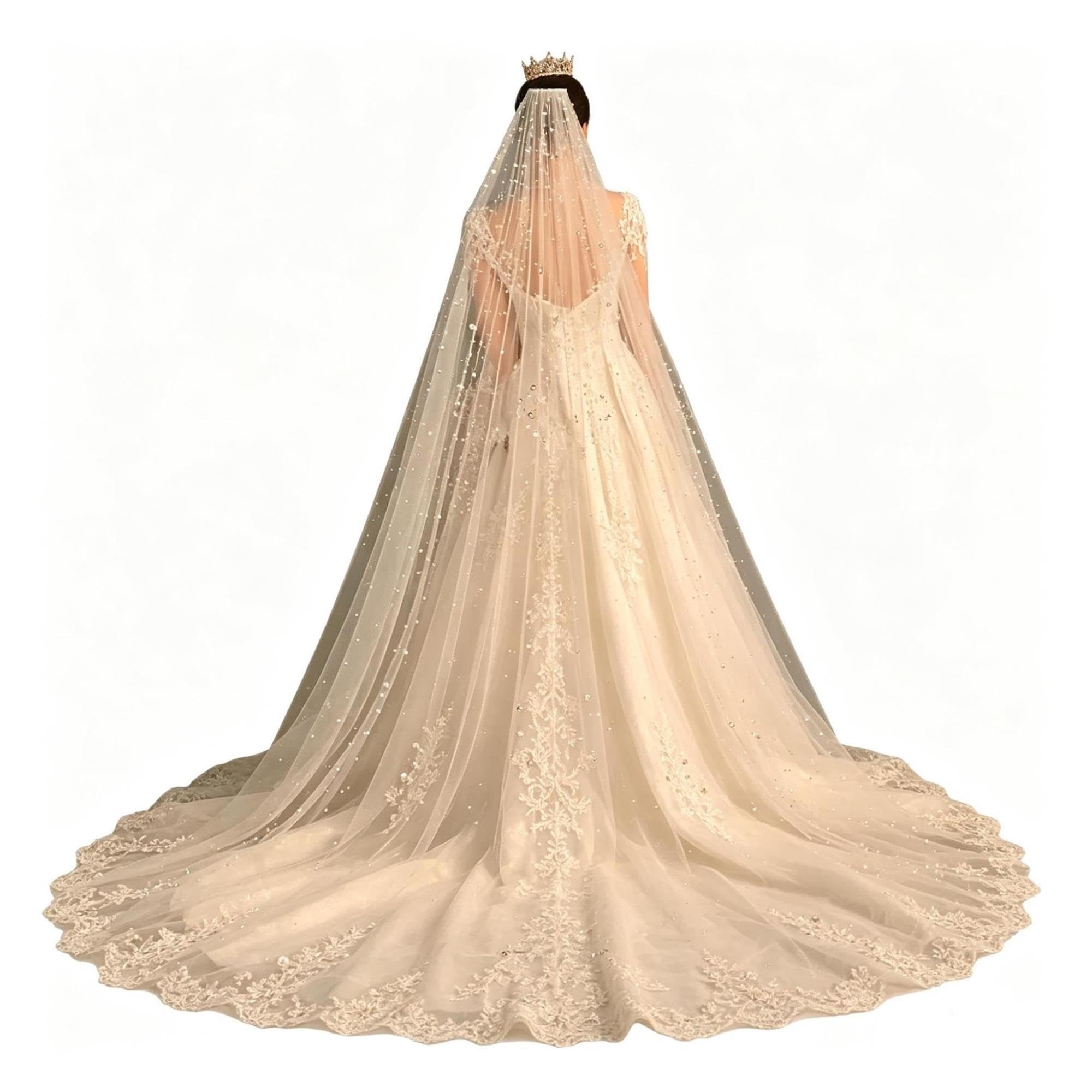 Velo da Sposa Velo di Perle e Strass con Strascico Etereo Onirico