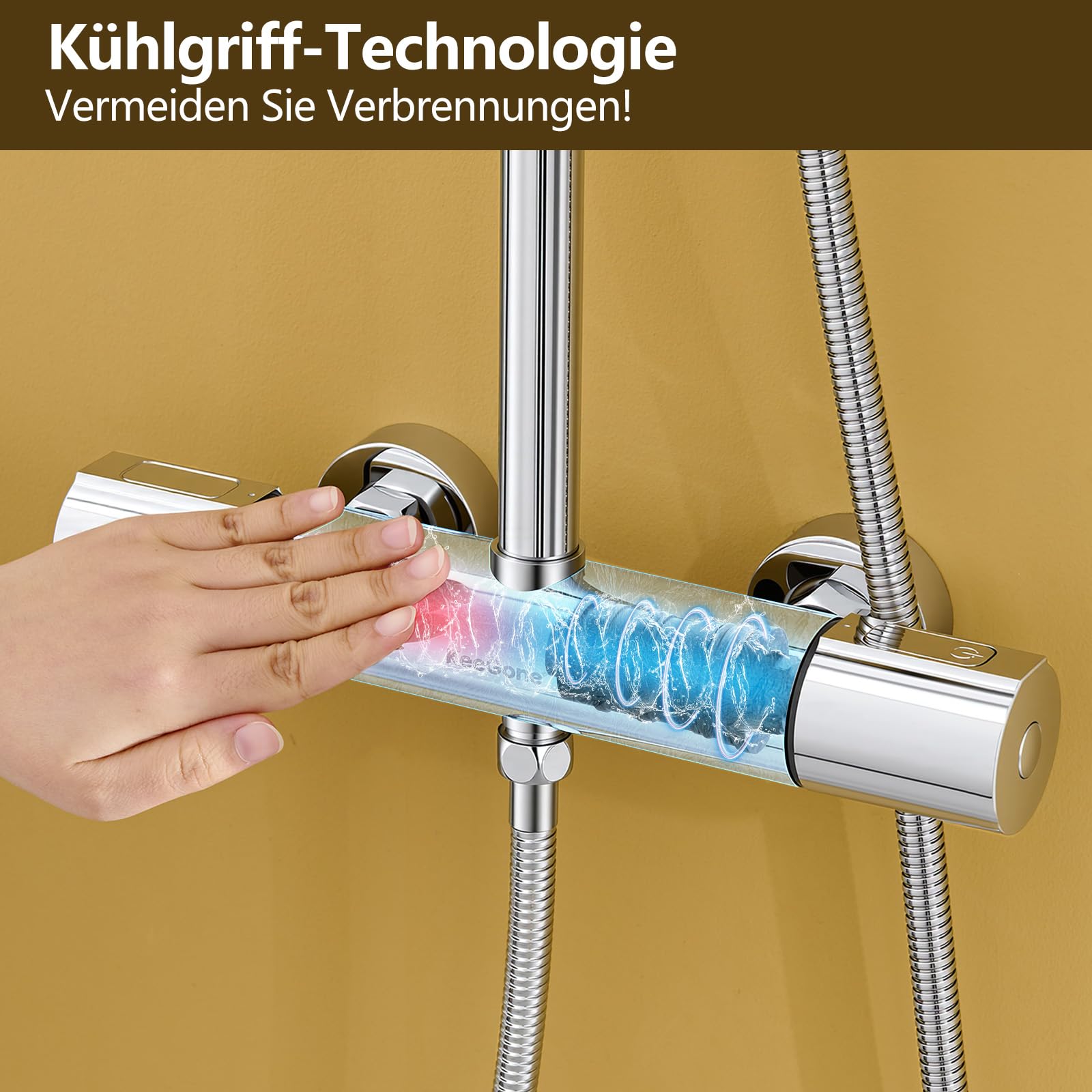 Duschsystem mit Thermostat Edelstahl Regendusche 25cm Handbrause 3 Strahlarten Duscharmatur Komplettset Höhenverstellbar mit Anti-Verbrühungsschutz Wassersparend Einfach Installieren