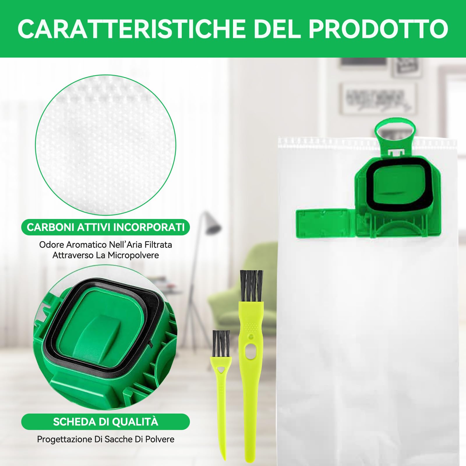 Kit Sacchetti Filtri Per Folletto VK140 VK150 - 15 Sacchetti + Accessori Pulizia - Foto 5
