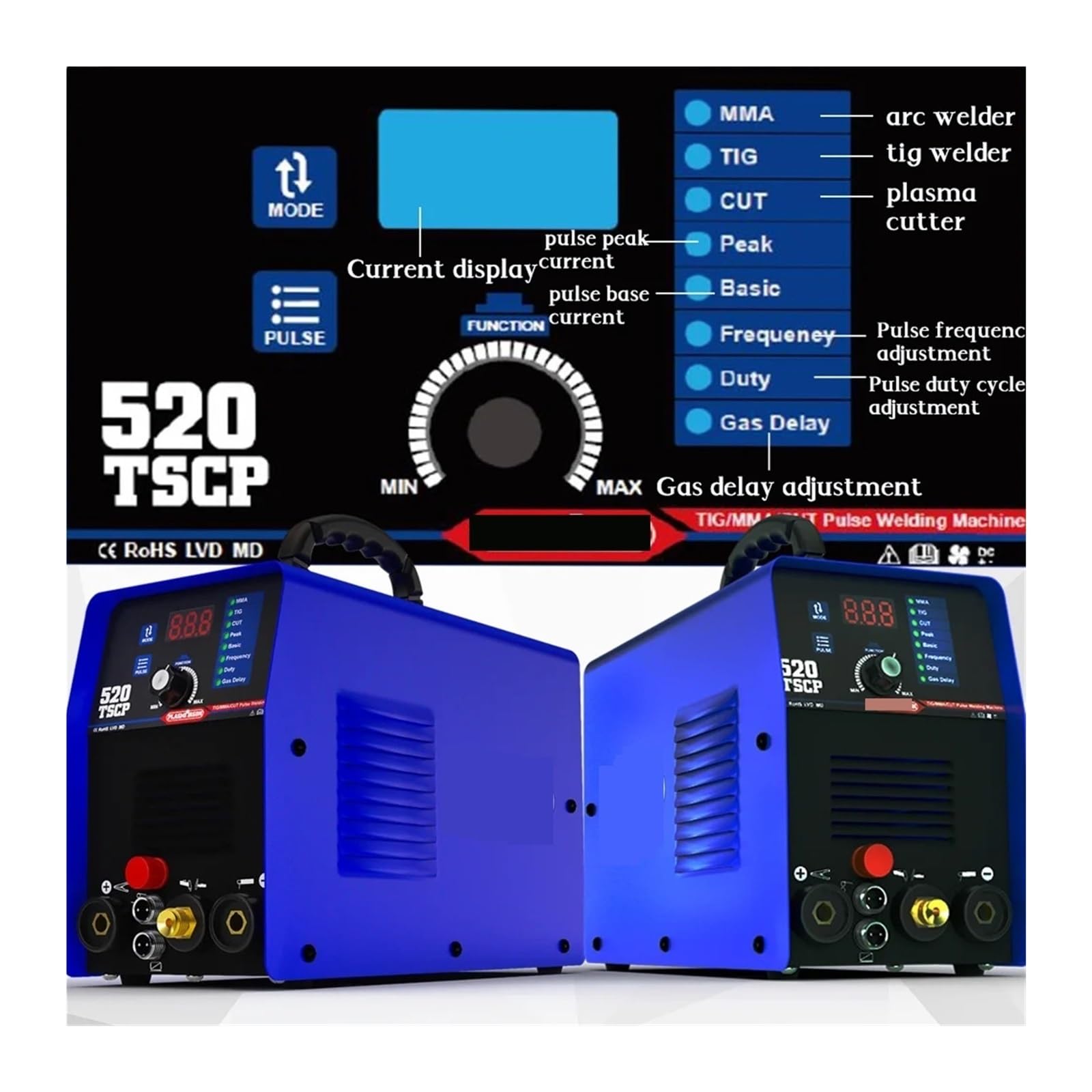 Przecinarka plazmowa, 4 w 1 przecinarka plazmowa TIG Spawarka inwertorowa DC 520TSCP MMA IGBT Pulse CNC do metalu 16 mm do warsztatów DIY i domowych