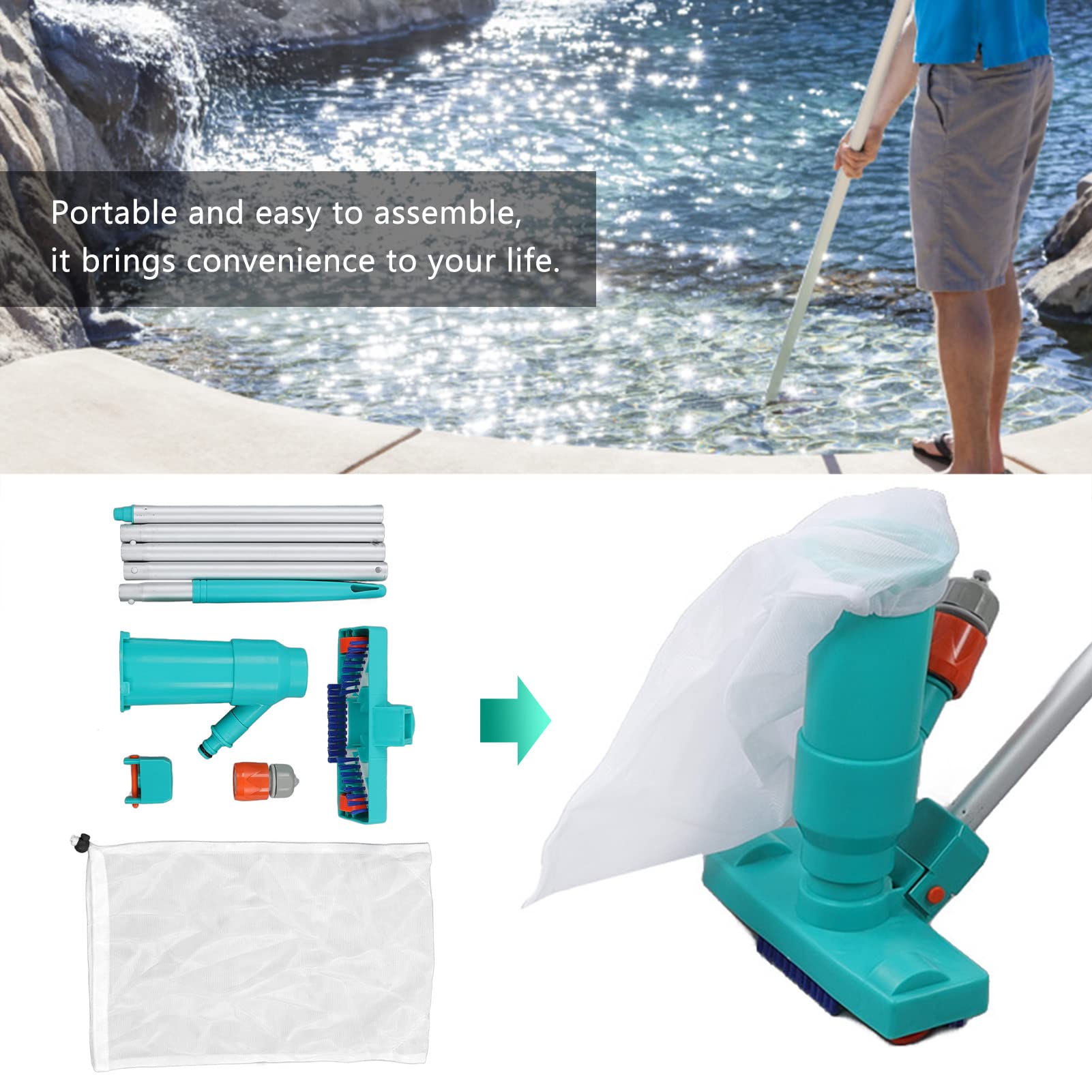 Swimming Pool Spa Vacuum Jet Underwater Cleaner with Filter Brush Connector for Above Ground Pools Pond Fountain,Portable Pool Vacuum Jet Underwater Cleaner W/Brush, Portable Pool Vacuum Jet Unde